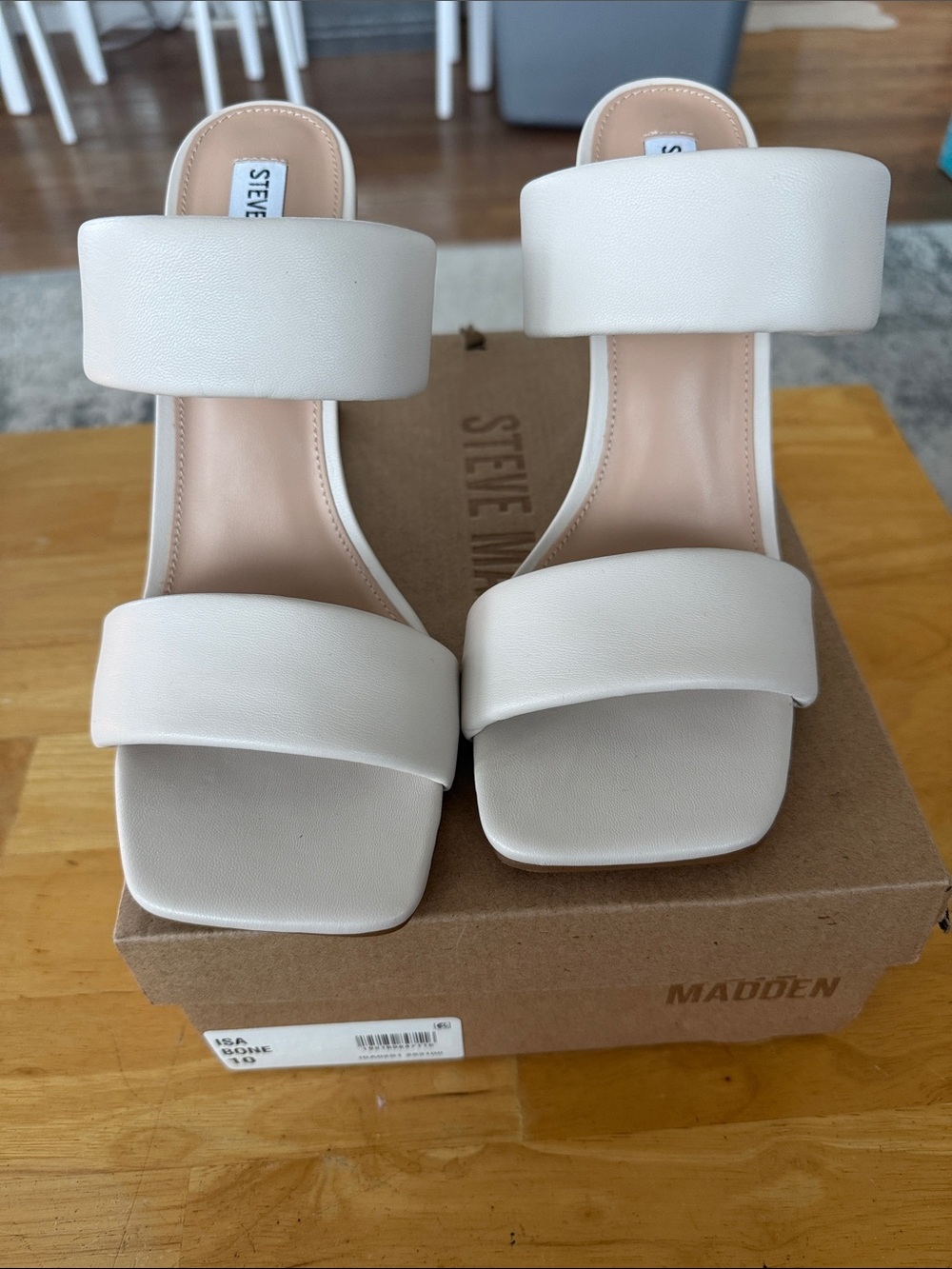 STEVE MADDEN Womens Beige Heel Isa Square Toe Wedge Slip On Sandals 10M